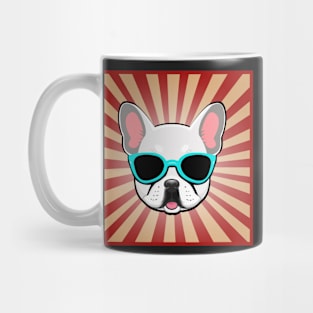 White Frenchie Dog Wearing Blue Sunglasses Funny French Bulldog Mug